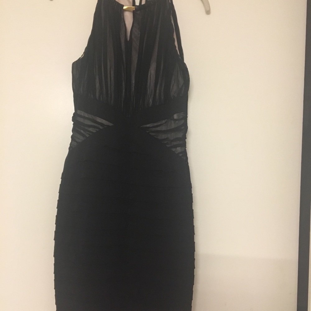 Black and nude mesh dress